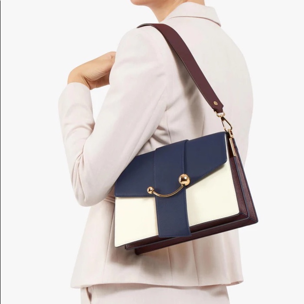 Strathberry Crescent Shoulder Bag in Navy/Vanilla/Burgundy